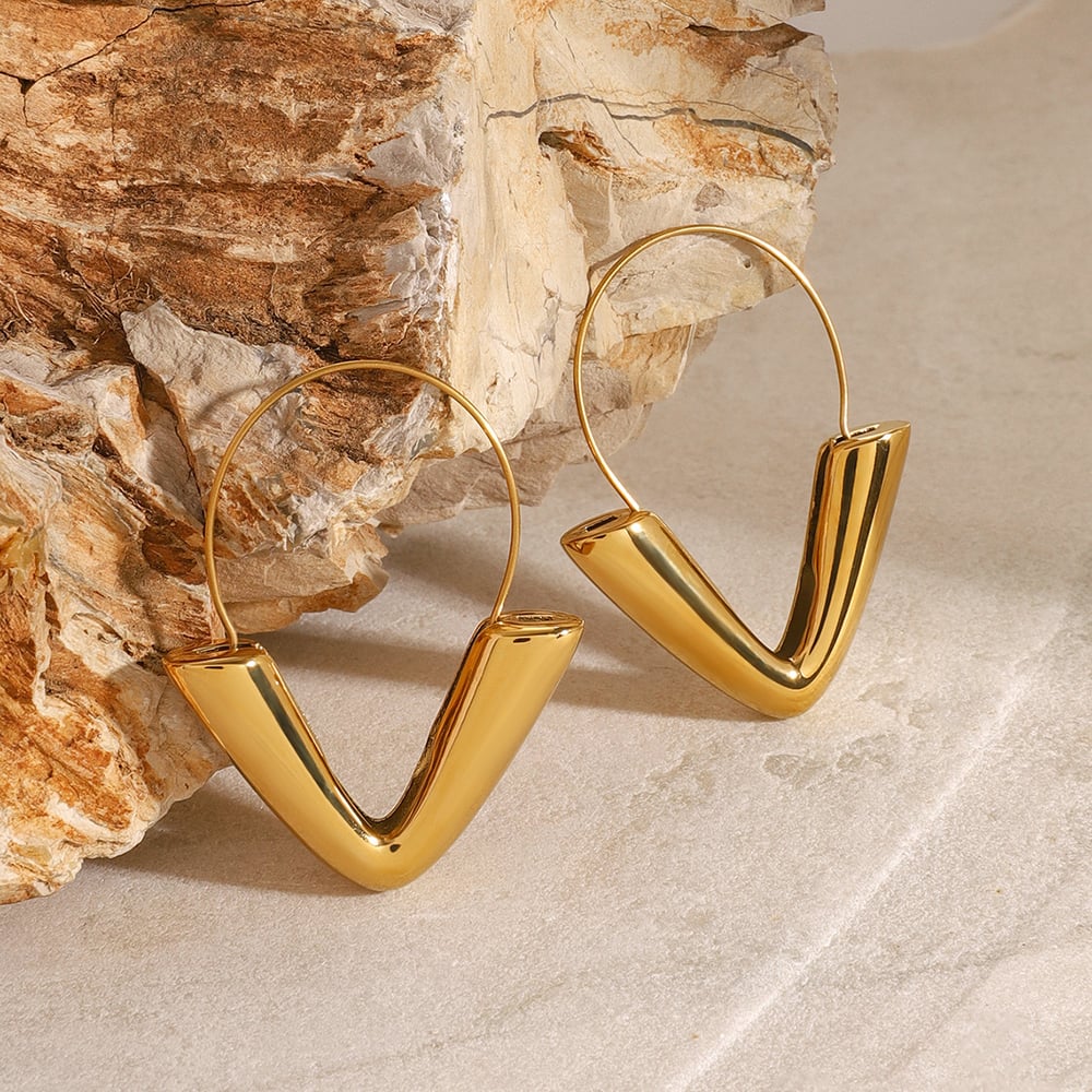 1 pair simple series casual geometric stainless steel  gold plated women hoop earrings h5Picture3