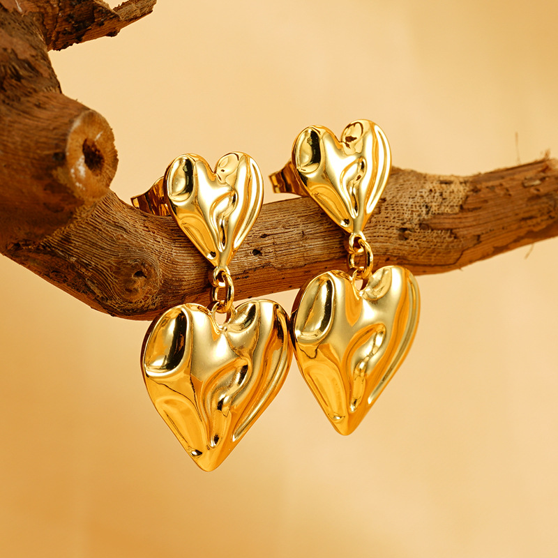 1 pair simple series daily heart stainless steel  gold plated women stud earrings h5Picture3
