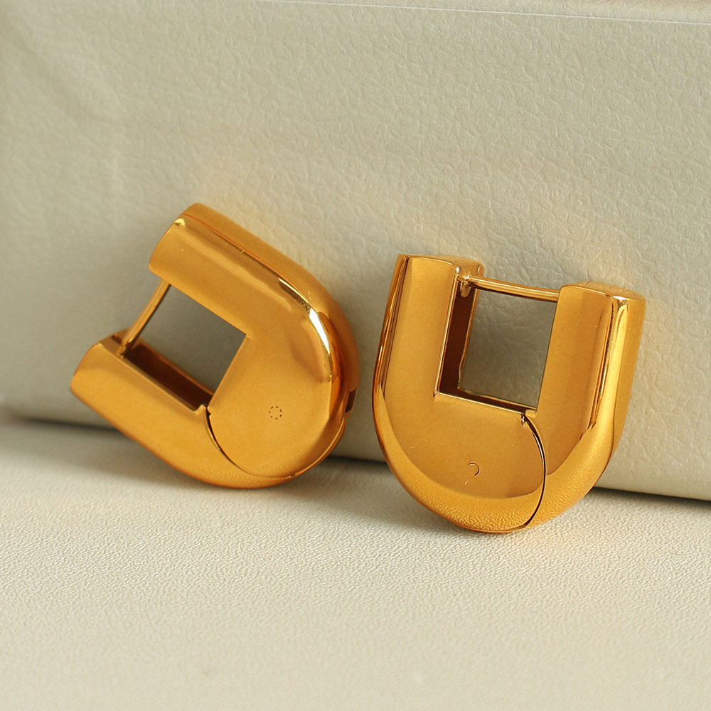 1 pair simple series simple geometric stainless steel  gold plated women hoop earrings h5Picture4