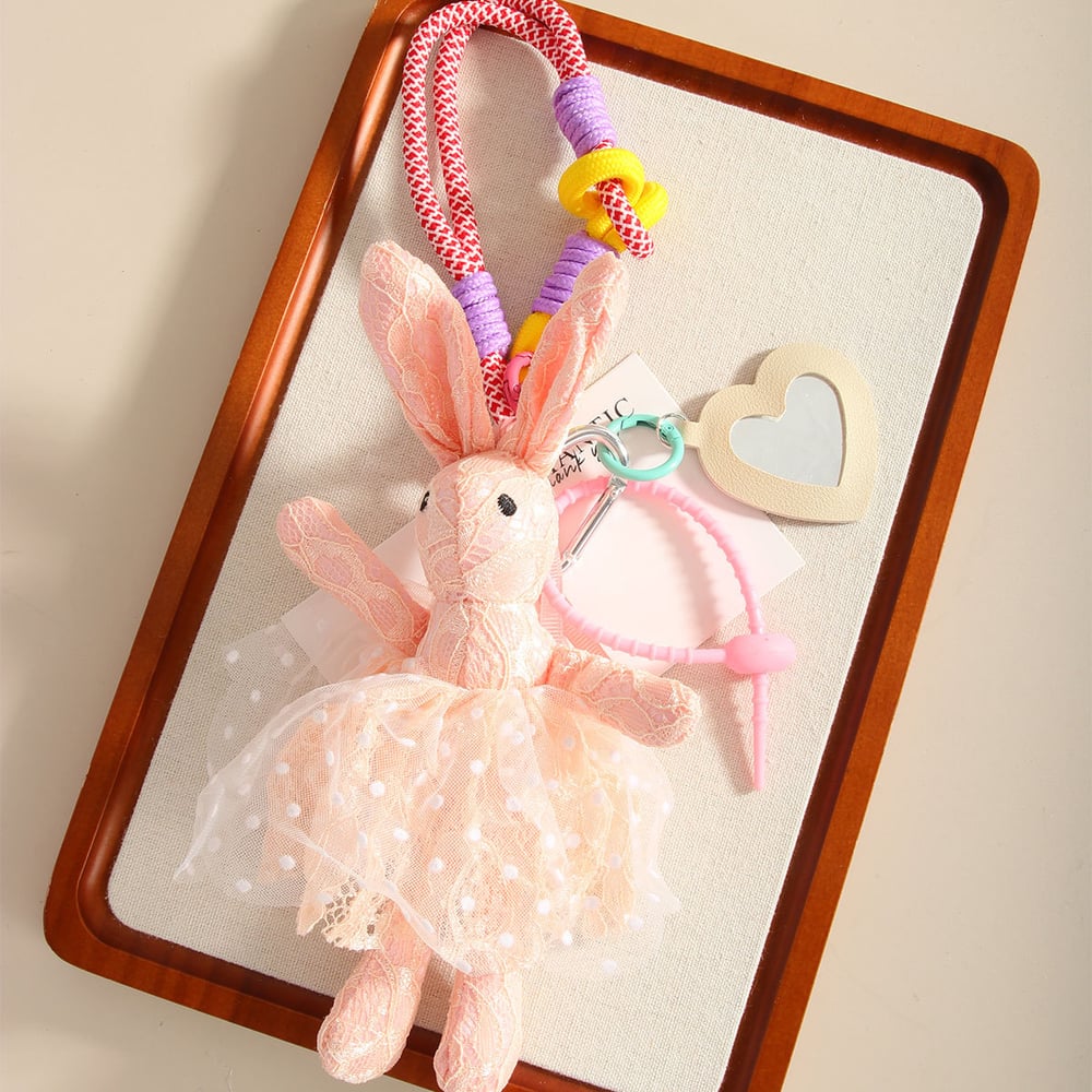 1 Piece Fantastic Series Sweet Pink Rabbit With Lace Canvas Women's Bag Charms Picture5