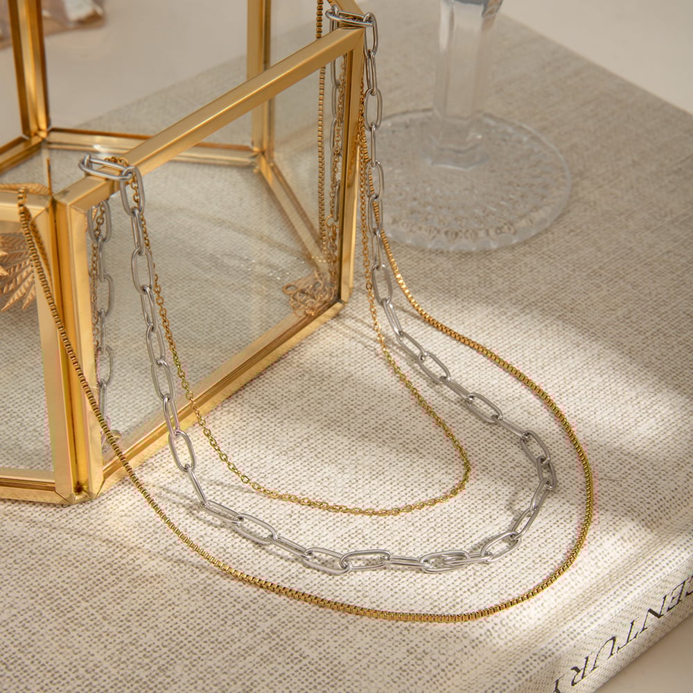 1 Piece Simple Series Commute Annular Stainless Steel Gold and Silver Color Women's Layered Necklaces h5Picture4