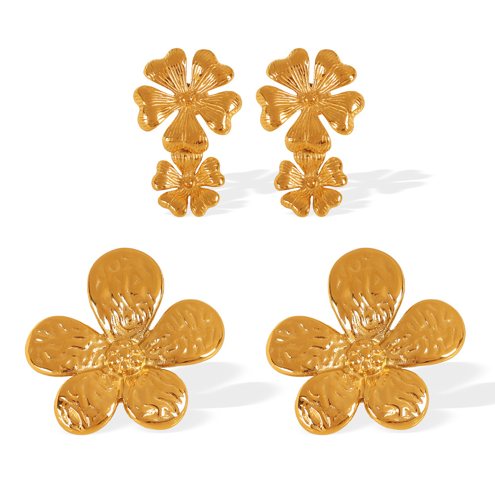 1 pair romantic series sweet flower titanium steel  gold plated women stud earrings h5Picture5