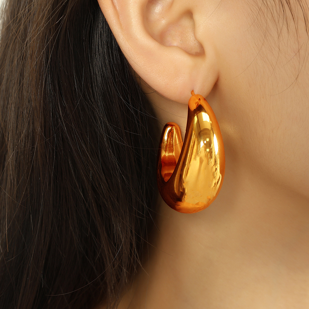 1 pair simple series classic solid color stainless steel  gold plated women hoop earrings Picture4