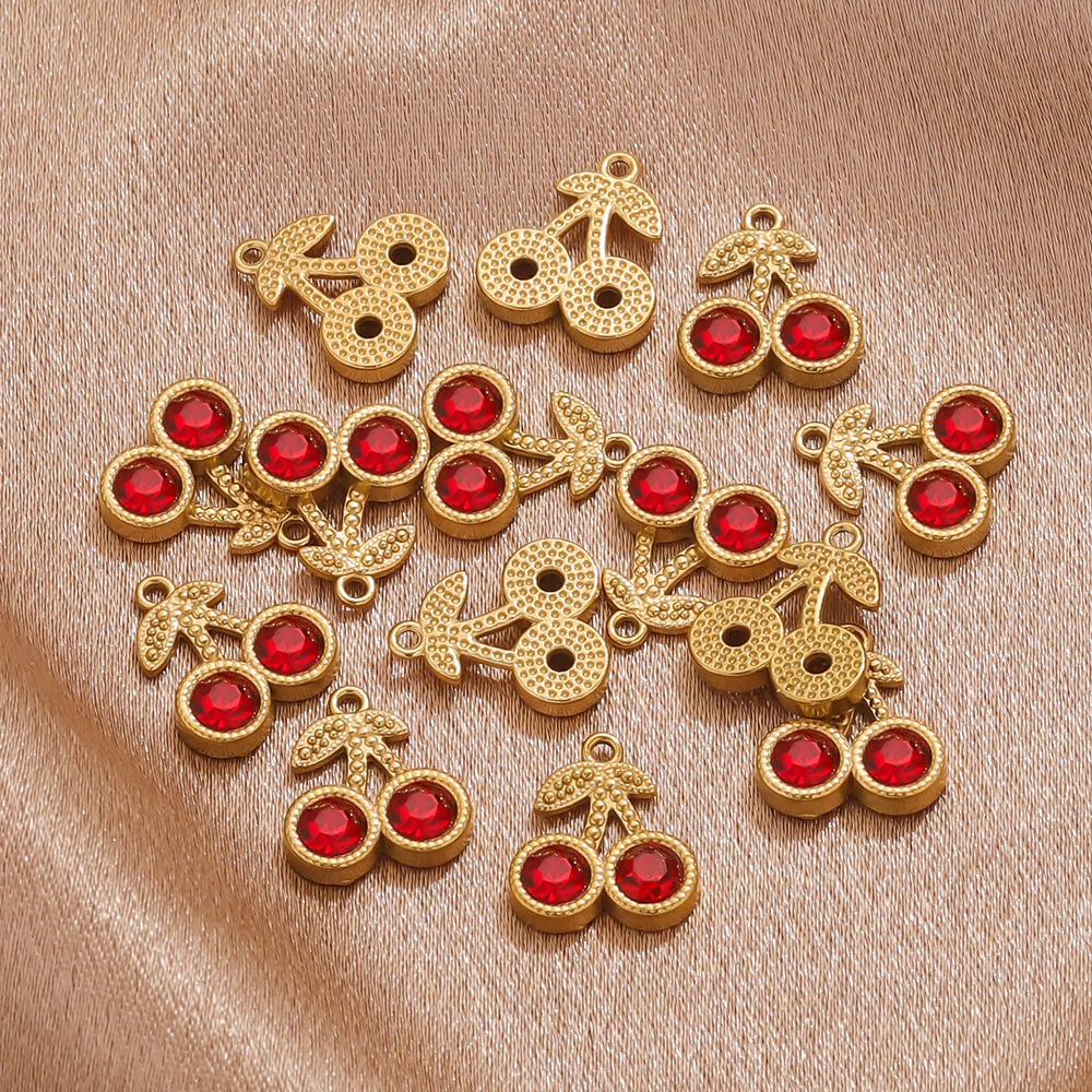 1 Piece Romantic Series Cute Cherry Stainless Steel Gold Color Women's Pendants h5Picture3