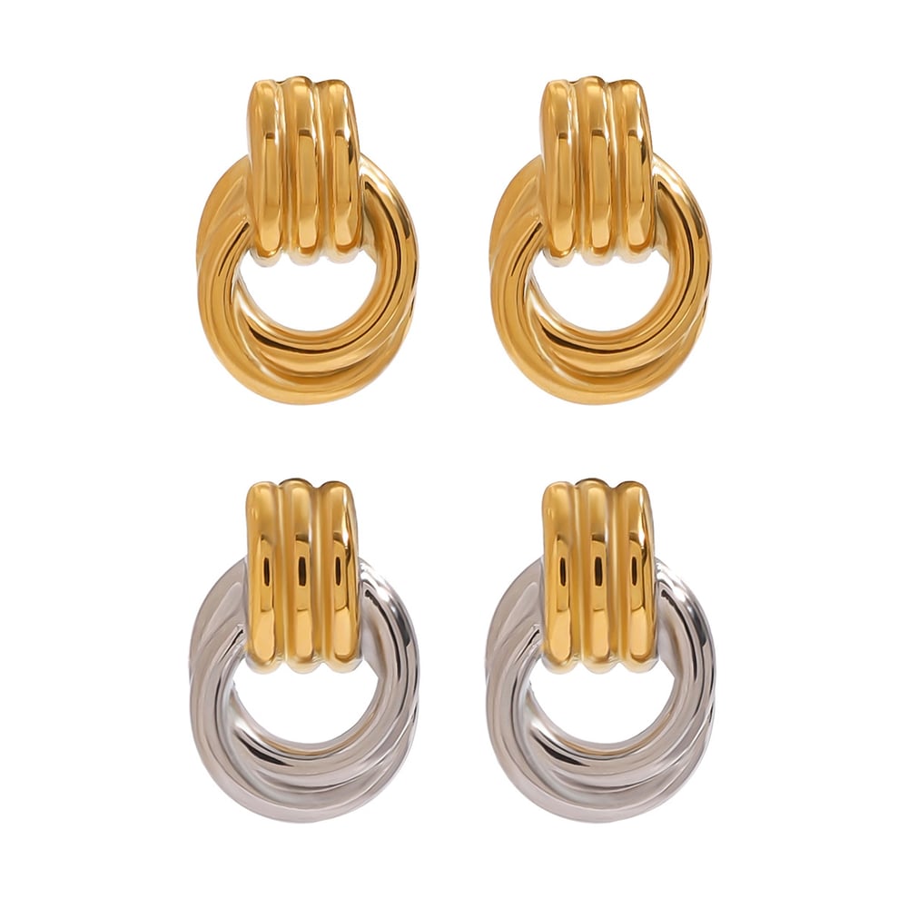 1 Pair Simple Series Fashionable Annular Stainless Steel Gold and Silver Color Women's Stud Earrings h5Picture6