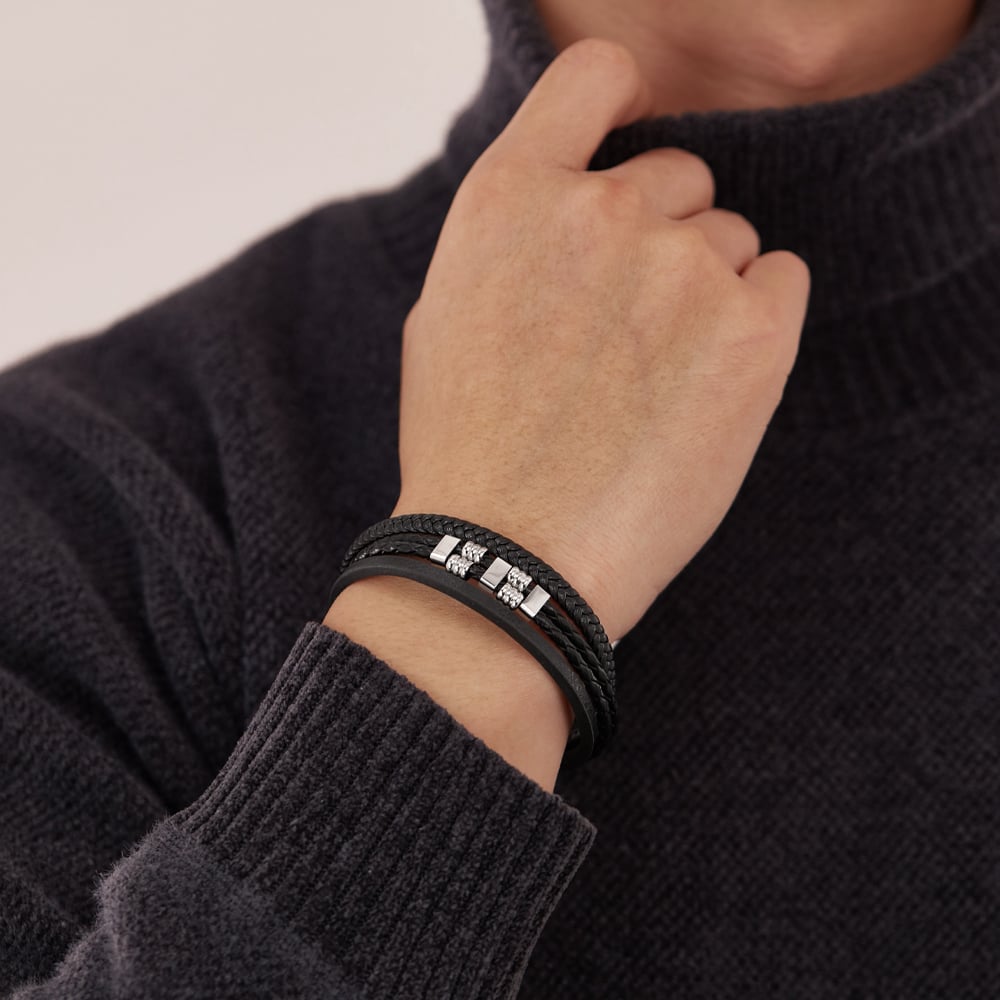 Pulseras de acero inoxidable para hombre, diseño geométrico punk, serie simple, 1 pieza Imagen7