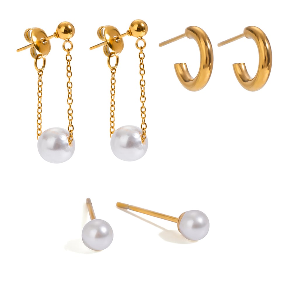 1 pair simple series retro geometric stainless steel  gold plated artificial pearl women earrings set h5Picture4