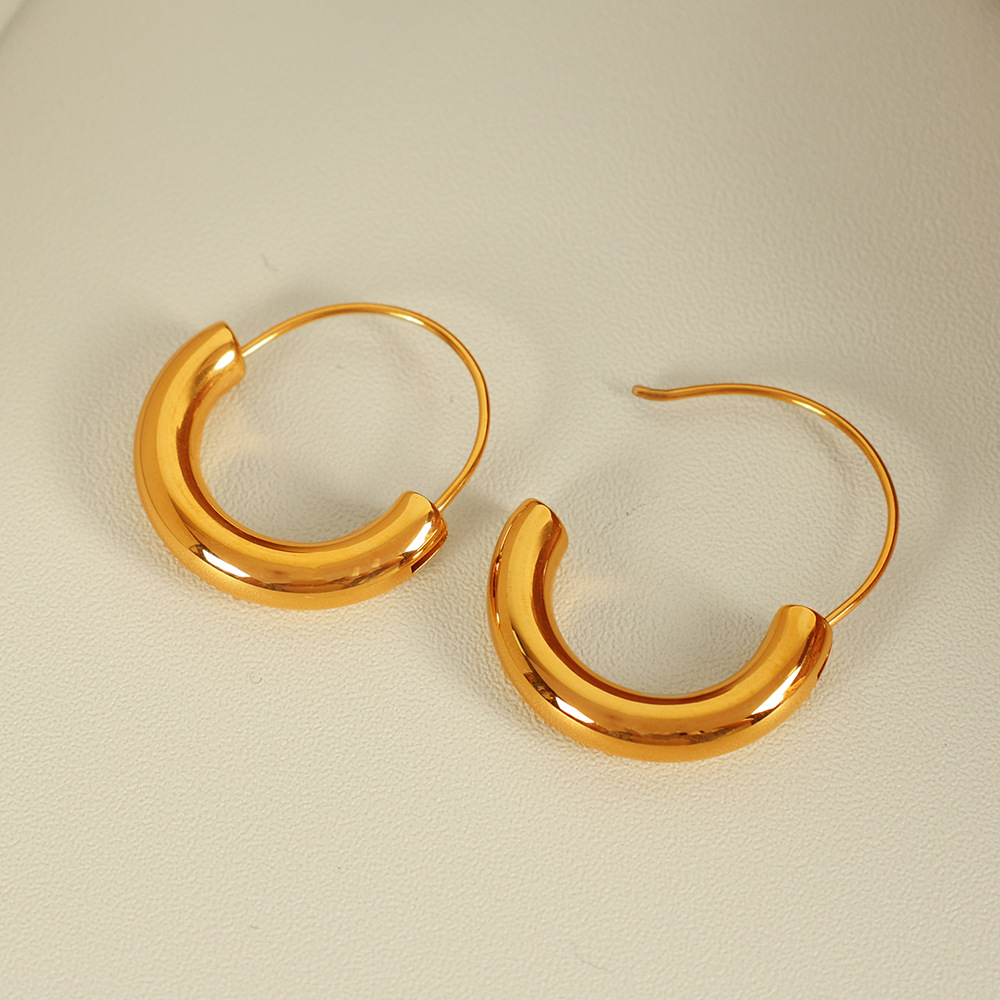1 pair simple series simple geometric stainless steel  gold plated women hoop earrings Picture4