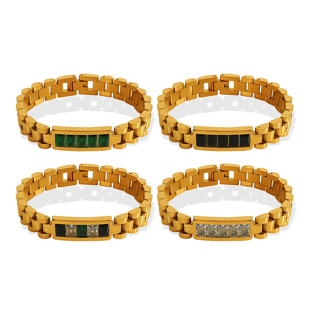 1 piece simple series retro geometric stainless steel  gold plated zircon women chain bracelets Picture9
