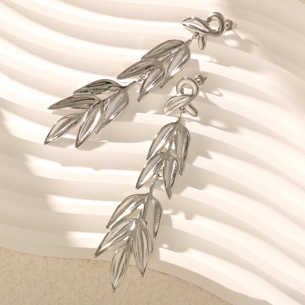 1 Pair Classic Series Natural Leaves Tassels Titanium Steel Gold Color Women's Drop Earrings Picture4