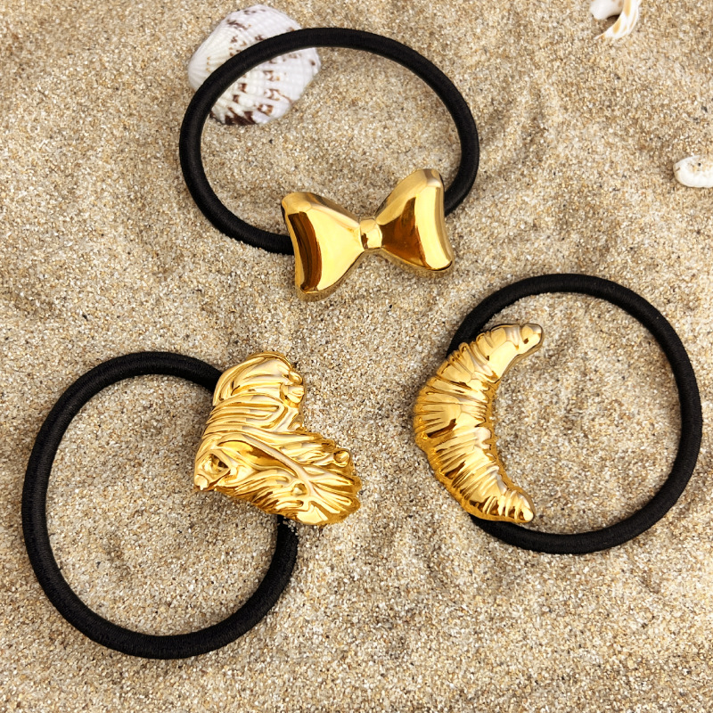 1 Piece Simple Series Daily Ox Horn Stainless Steel Gold Color Women's Hair Bobbles h5Picture4