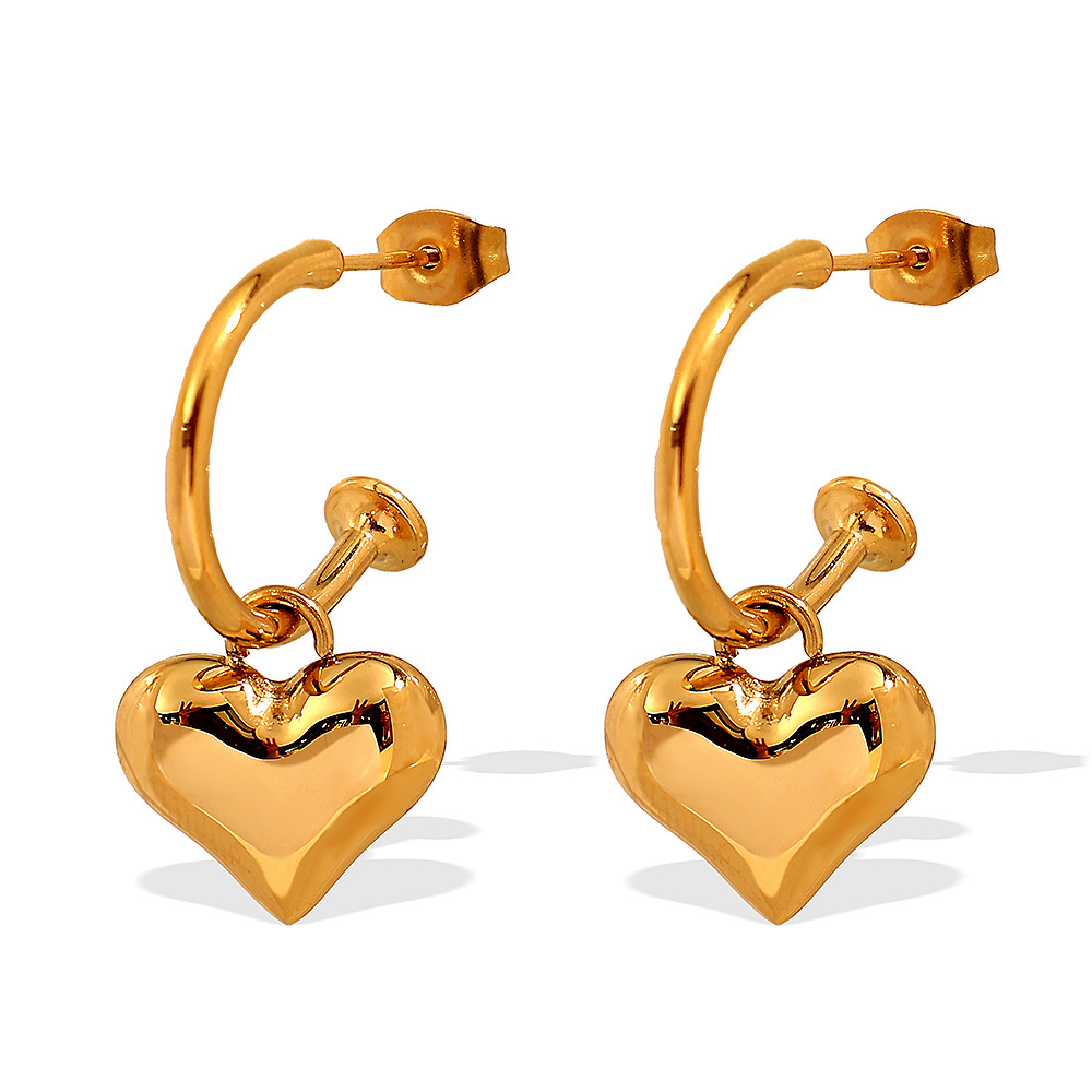 1 Çift Romantik Seri Tatlı Kalp Titanyum Çelik Altın Rengi Kadın Damla Küpe h5Resim8