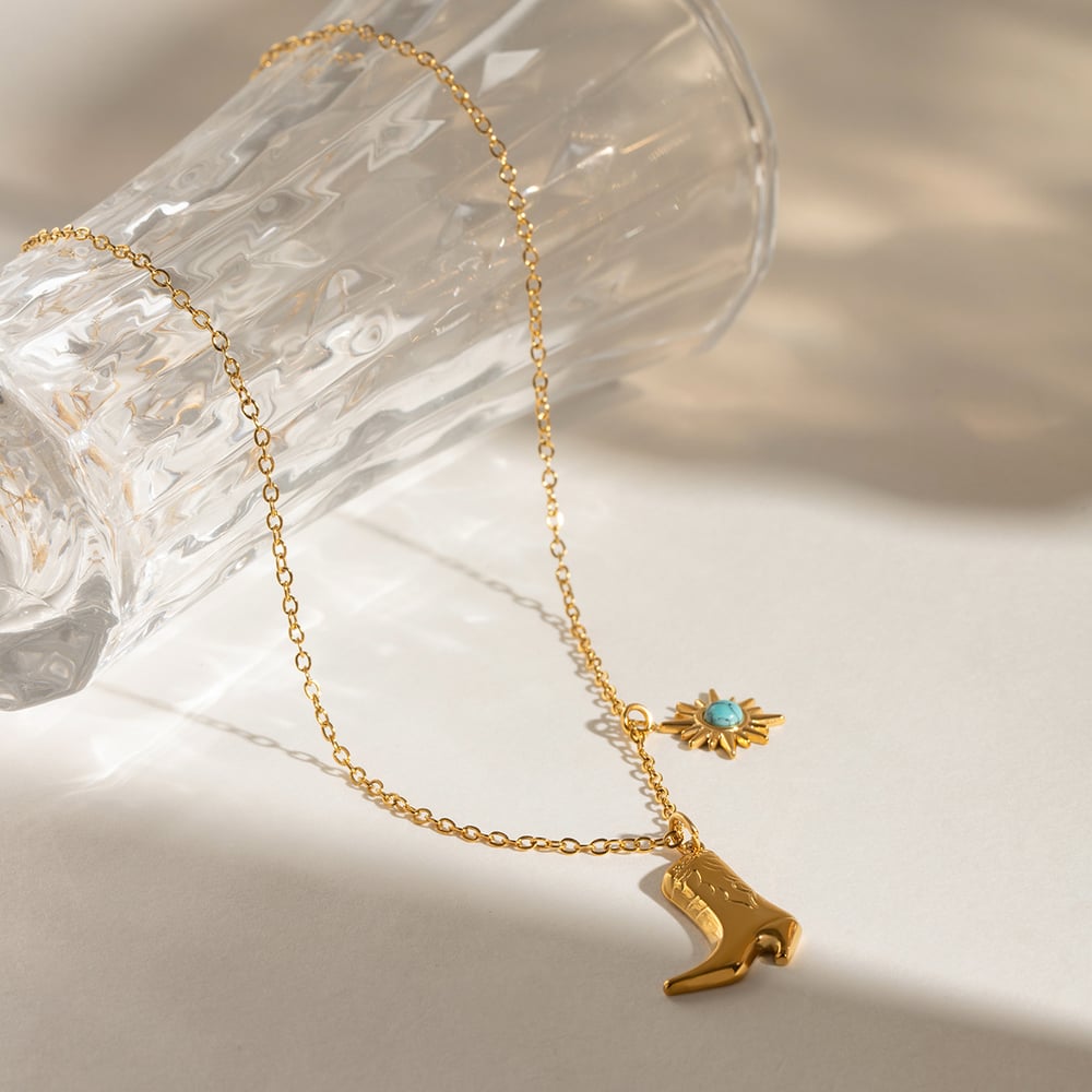 1 Piece Luxurious Series Boot Shape Elegant Sun Stainless Steel Gold Color Natural Stone Women's Pendant Necklaces Picture4
