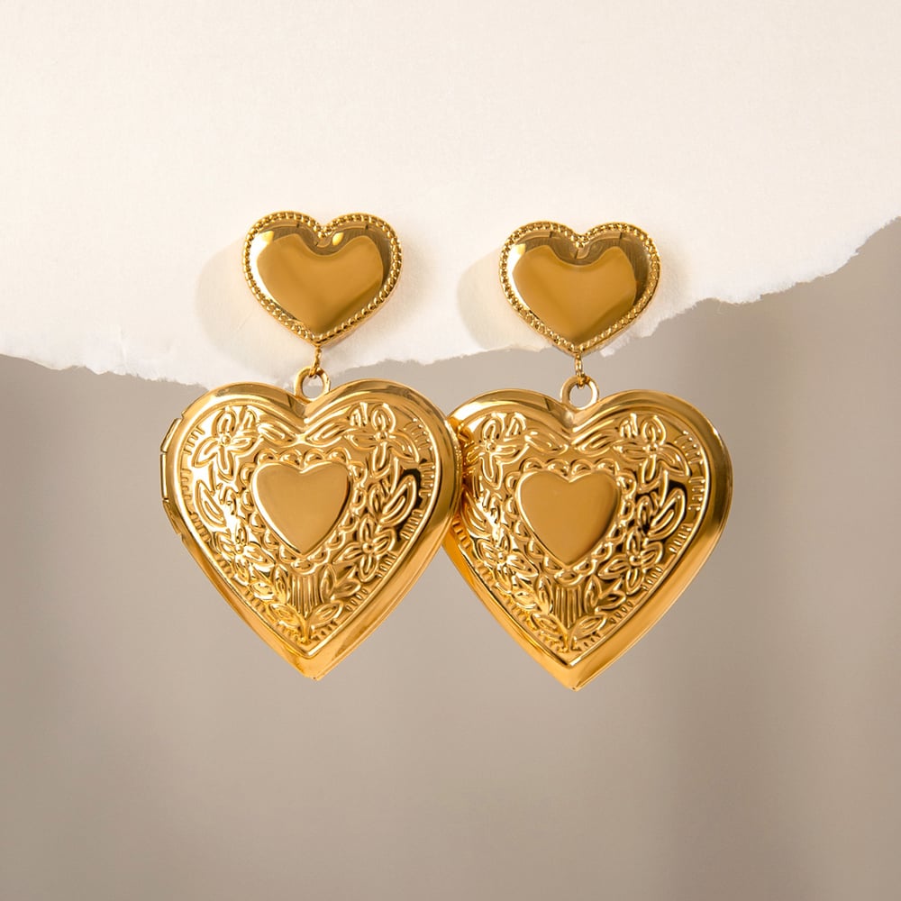 1 Pair Luxurious Series Elegant Sweet Heart Shape Stainless Steel Gold Color Women's DIY Drop Earrings h5Picture5