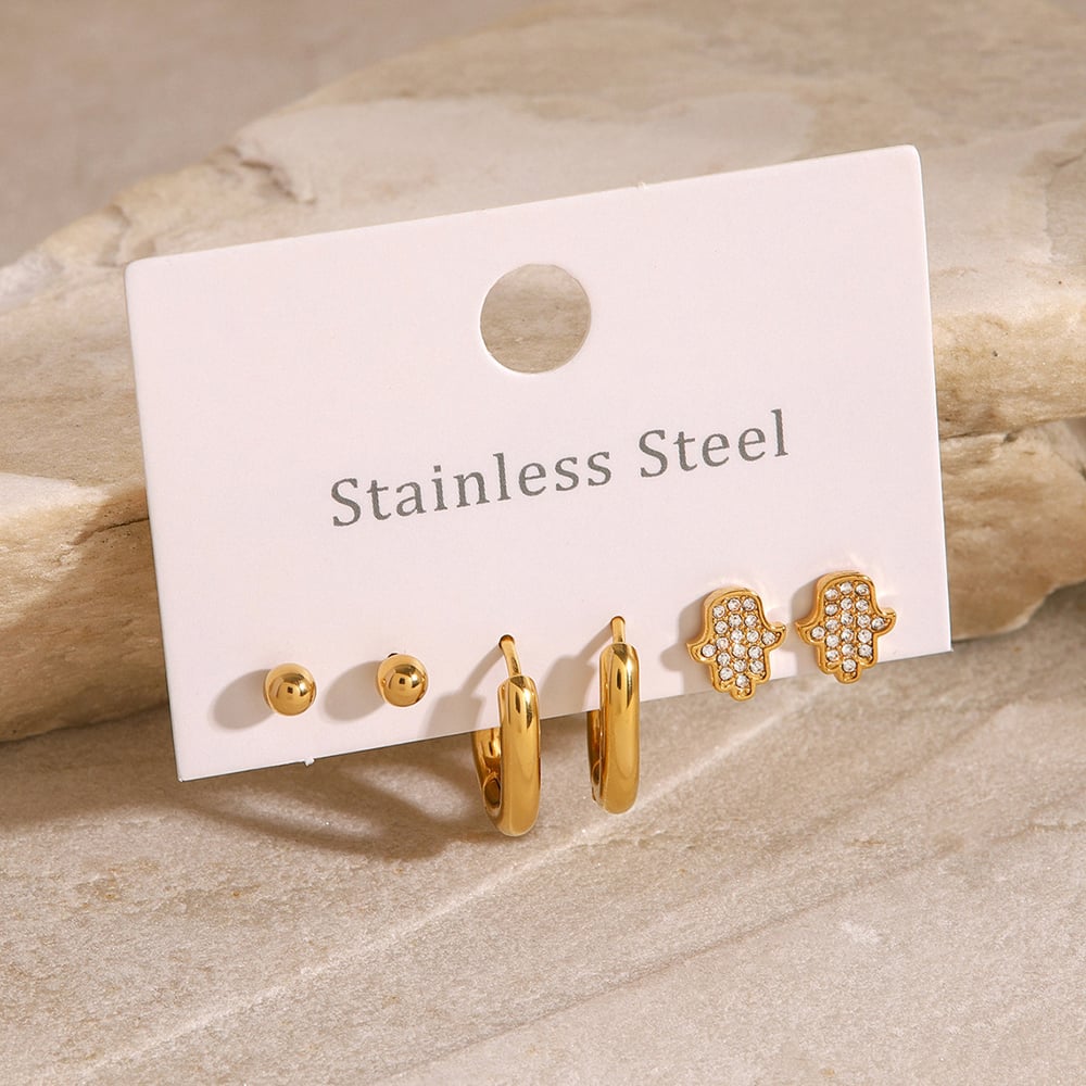 1 paio di orecchini da donna semplici, geometrici e casual, in acciaio inossidabile placcato oro  h5Immagine3