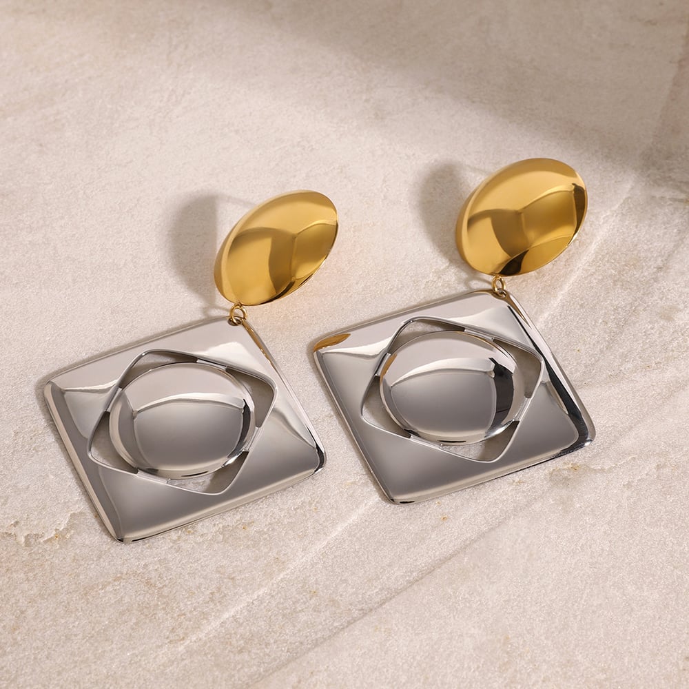 1 Pair Square Shape Stainless Steel  Mixed Color Drop Earrings h5Picture3
