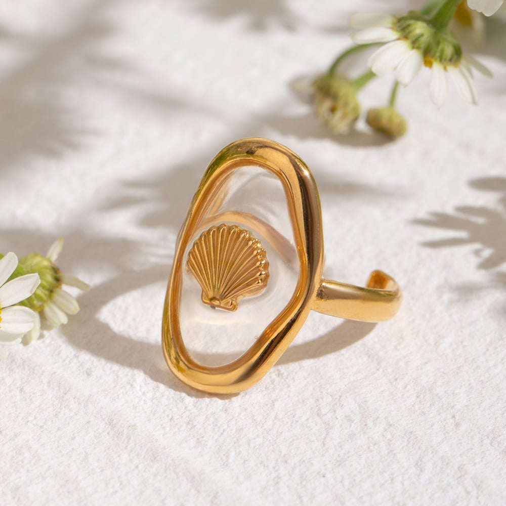 1 pair simple series vacation turtle stainless steel  gold plated women adjustable rings h5Picture3
