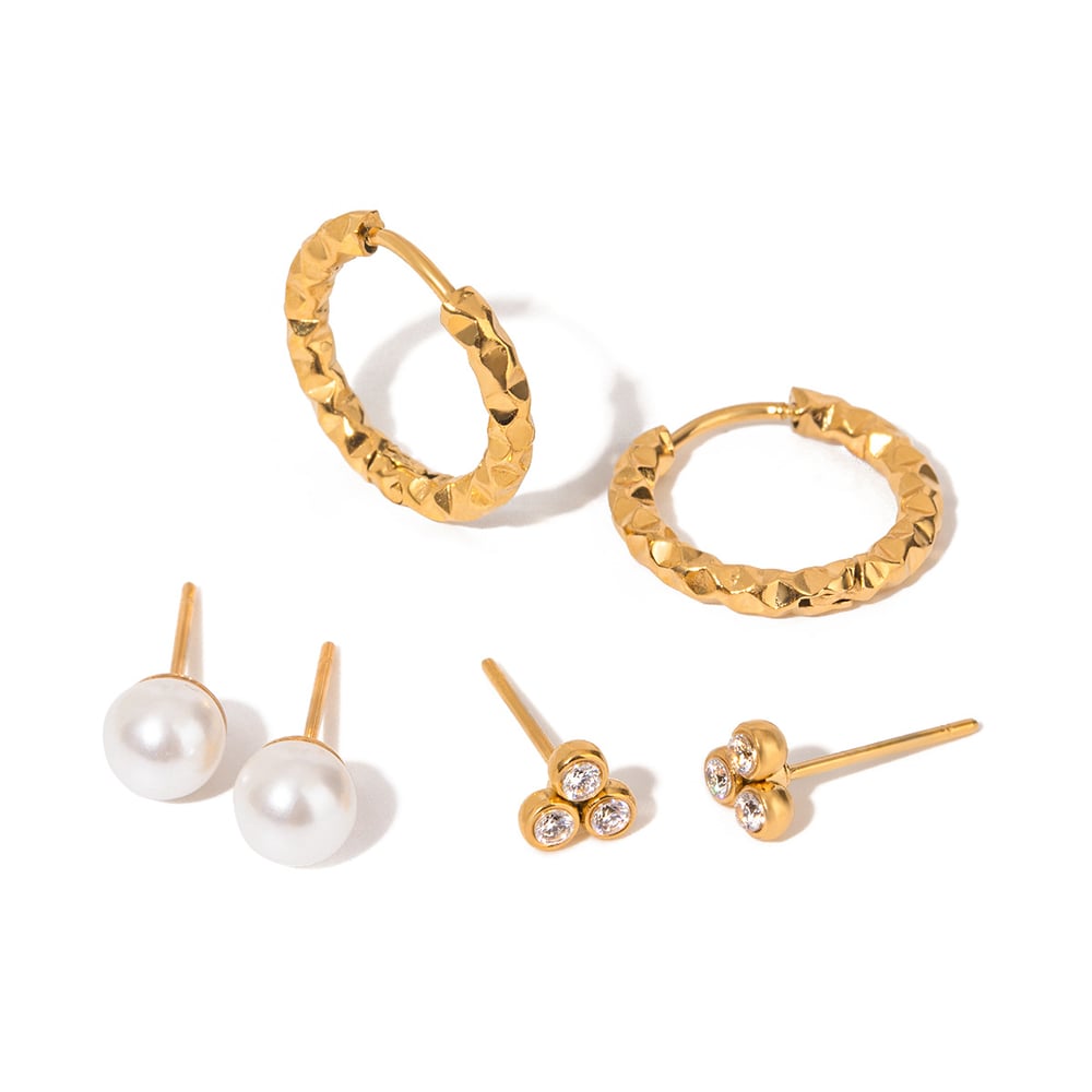 1 pair simple series elegant geometric stainless steel  gold plated artificial pearl women earrings set h5Picture5