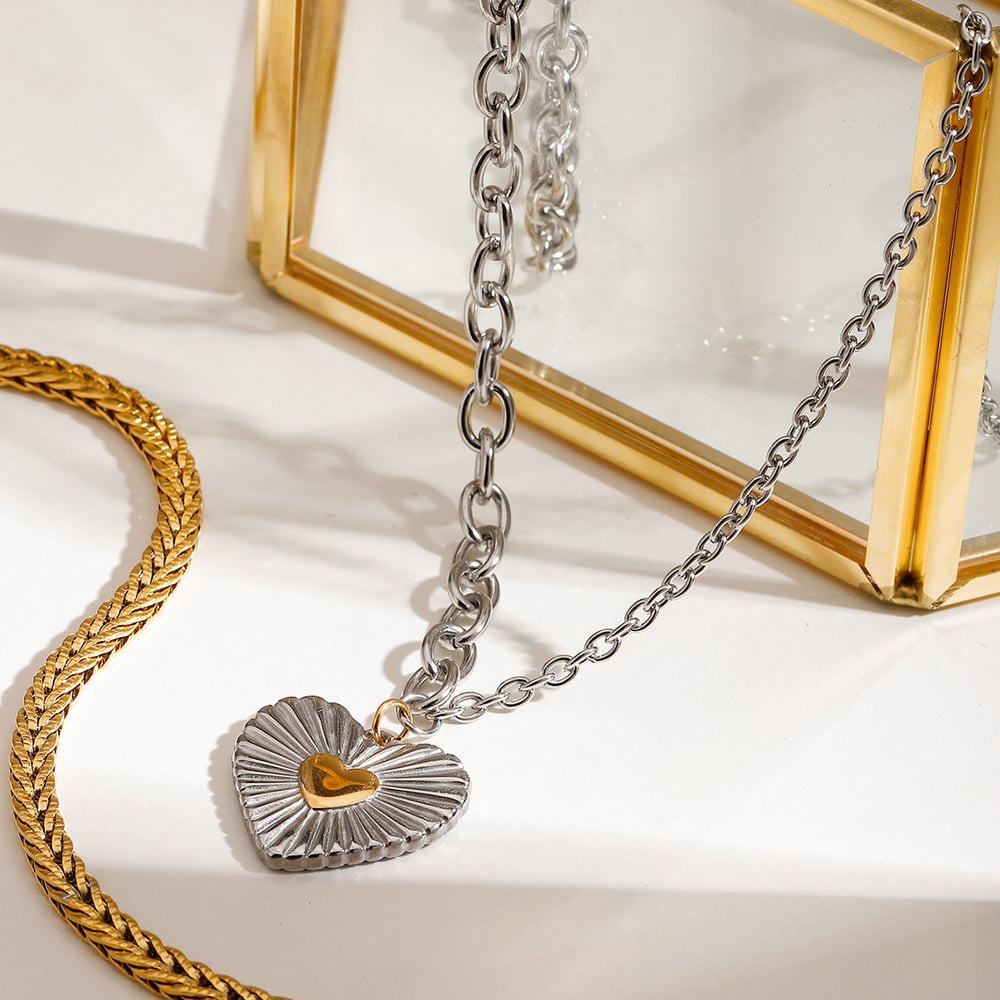 1 Piece Romantic Series Daily Thread Heart Stainless Steel Gold Color Women's Pendant Necklaces h5Picture4