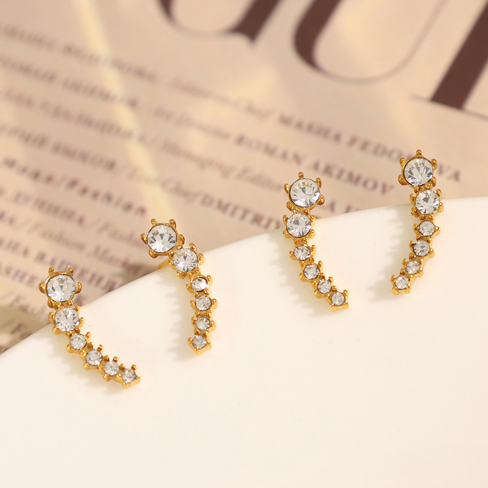 1 pair luxurious series daily geometric titanium steel  gold color plated rhinestone women's stud earrings h5Picture4
