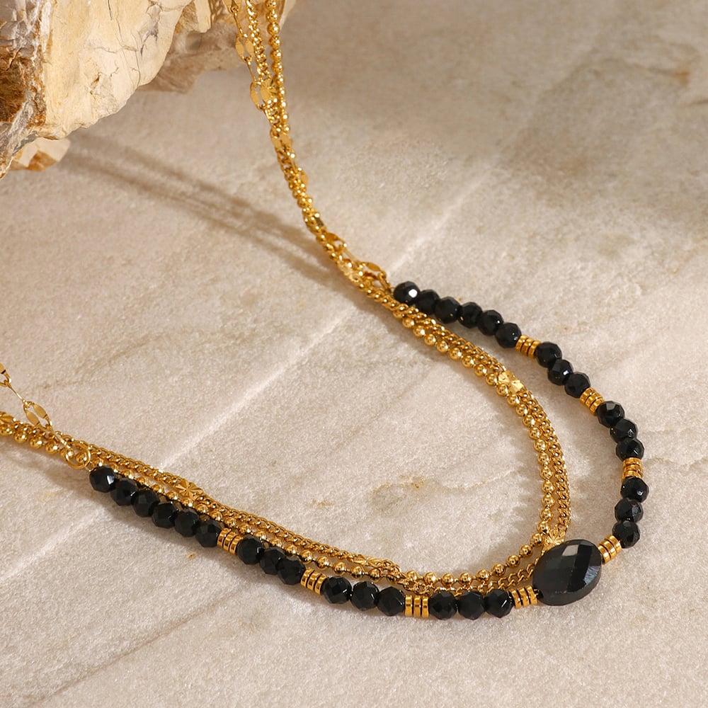 1 piece simple series elegant beads stainless steel  gold plated natural stone women layered necklaces Picture3