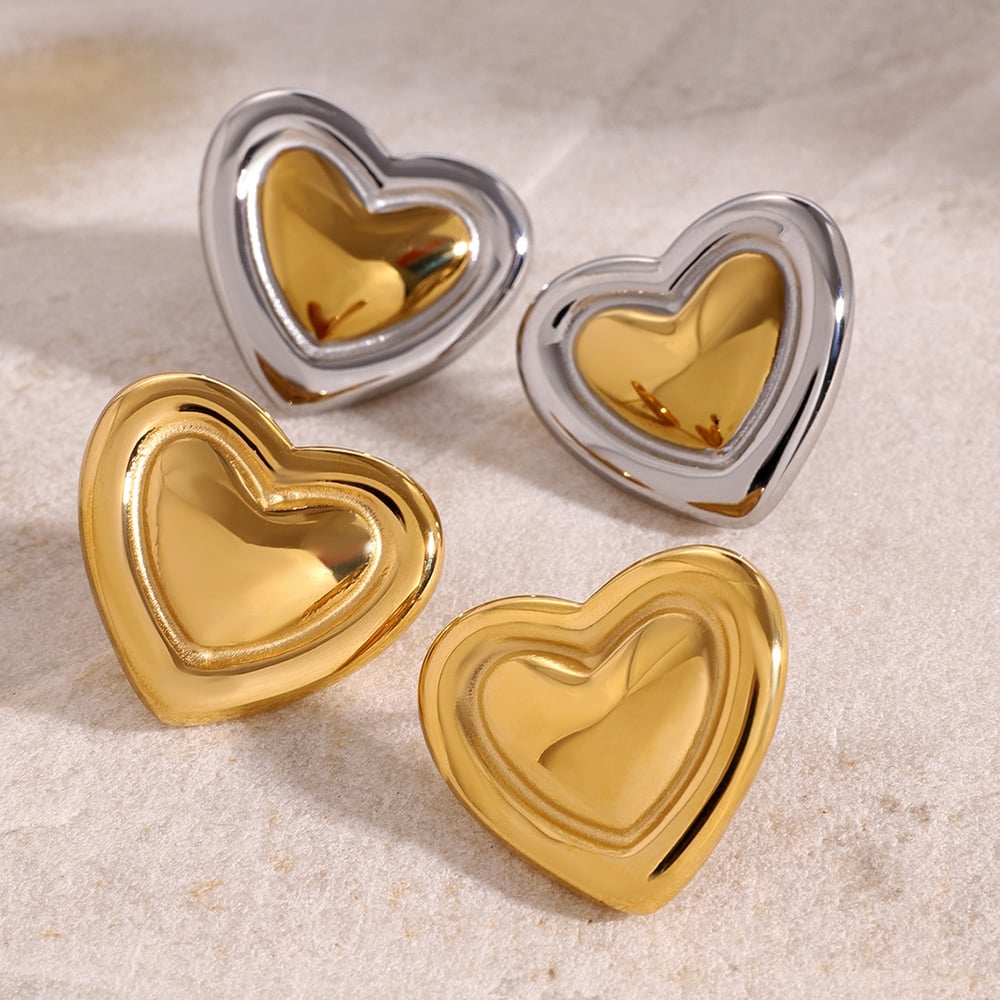 1 pair simple series retro heart stainless steel  gold plated women stud earrings h5Picture4