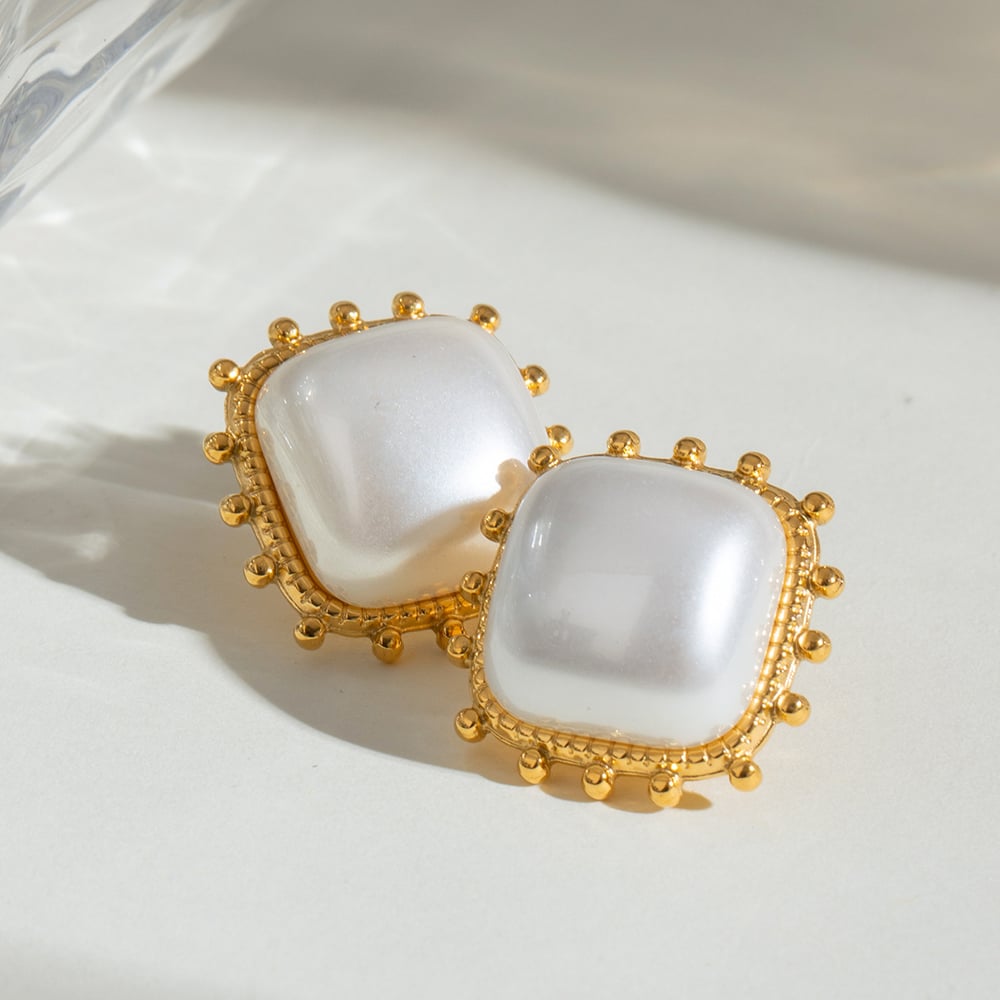 1 pair simple series retro geometric stainless steel  gold plated women stud earrings h5Picture5