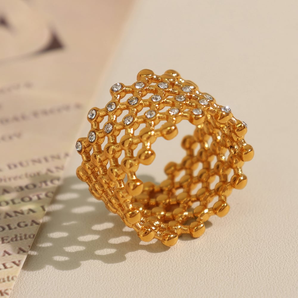 1 pair simple series retro geometric stainless steel  gold plated rhinestone women single rings h5Picture3