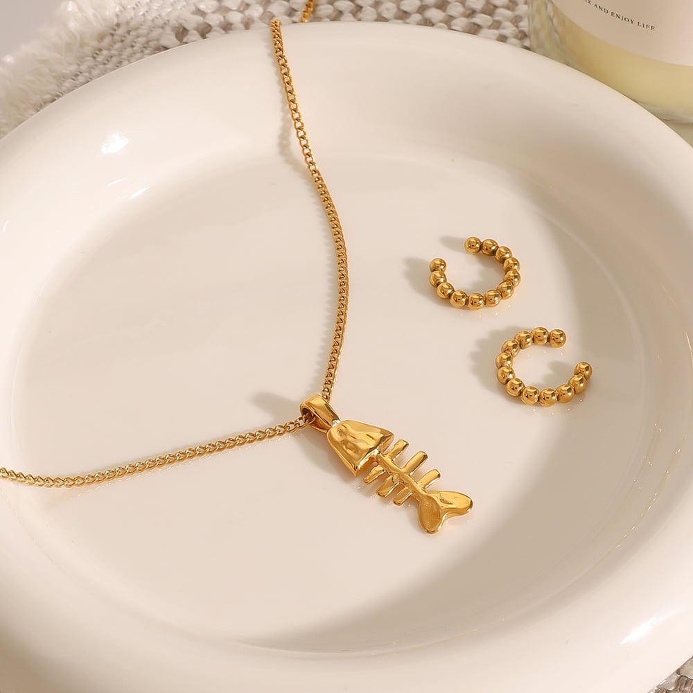 1 Piece Classic Series Funny Fishbone Stainless Steel Gold Color Women's Pendant Necklaces h5Picture4