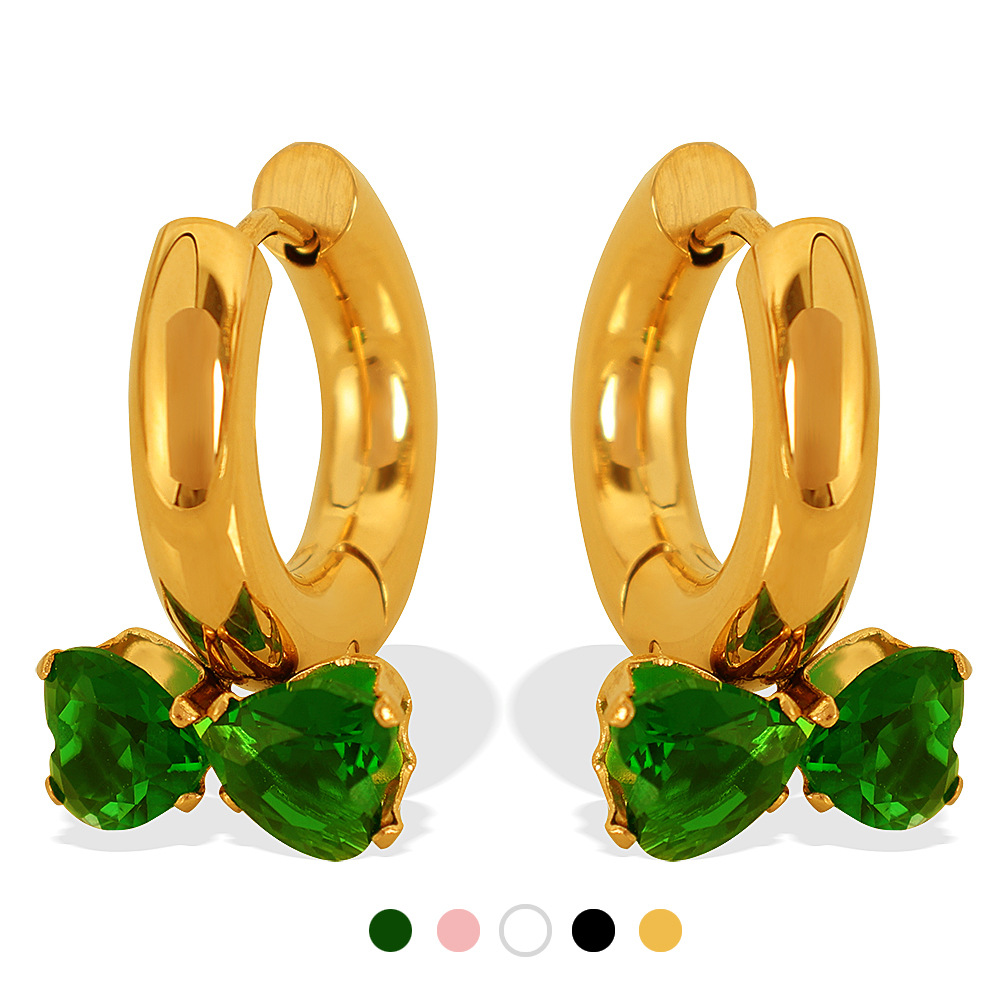 1 pair romantic series sweet bowknot stainless steel  gold color plated zircon women's drop earrings Picture10