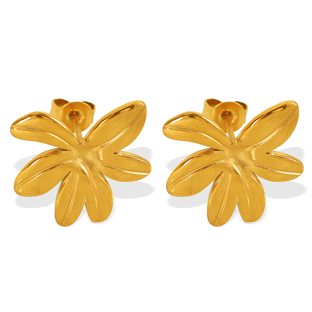 1 pair simple series retro flower stainless steel  gold plated women stud earrings h5Picture3