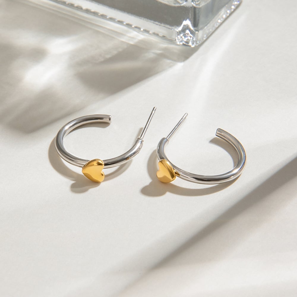 1 Pair Minimalist Series Classic Heart Light Stainless Steel Gold Color Women's Hoop Earrings h5Picture5