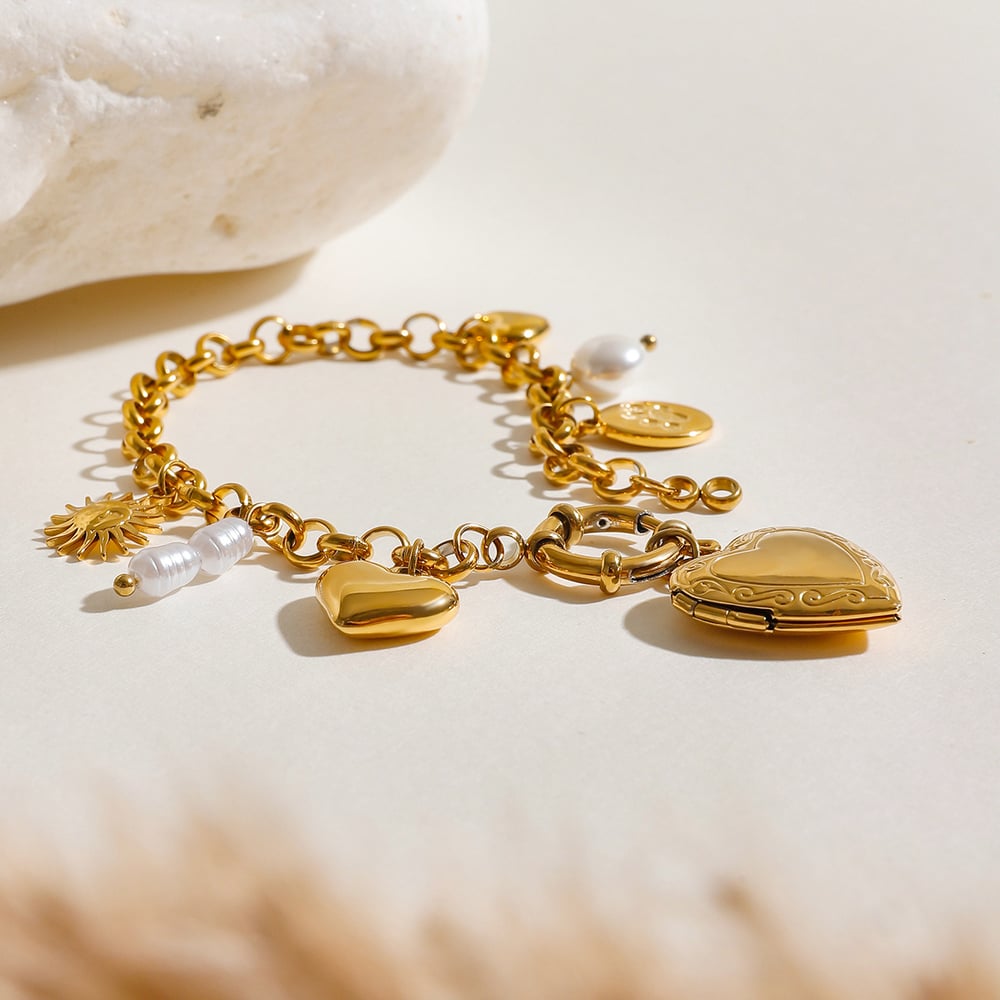 1 piece simple series classic heart stainless steel  gold plated women charm bracelets h5Picture4