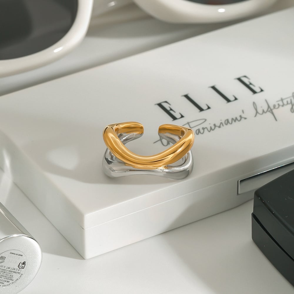 1 Piece Designable Series Chic Annular Stainless Steel Gold Color Women's Adjustable Rings h5Picture4