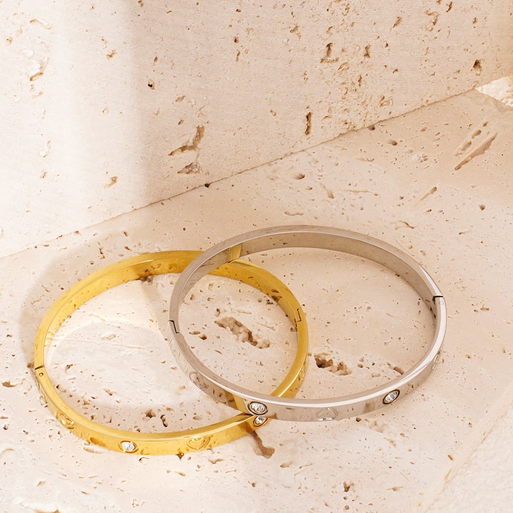 1 Piece Classic Series Delicate Circle Stainless Steel Gold Color Women's Bangles h5Picture6