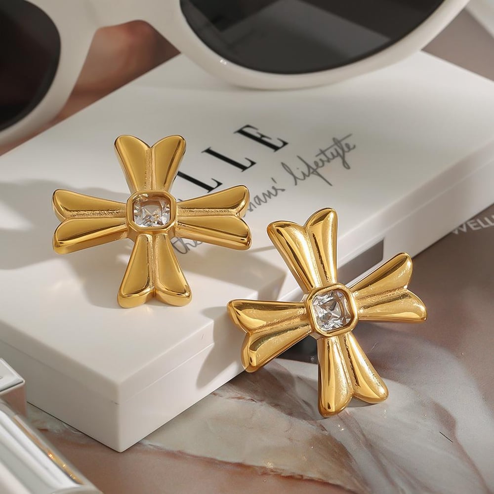 1 Pair Classic Series Exquisite Cross Shape Stainless Steel Gold Color Women's Stud Earrings Picture9