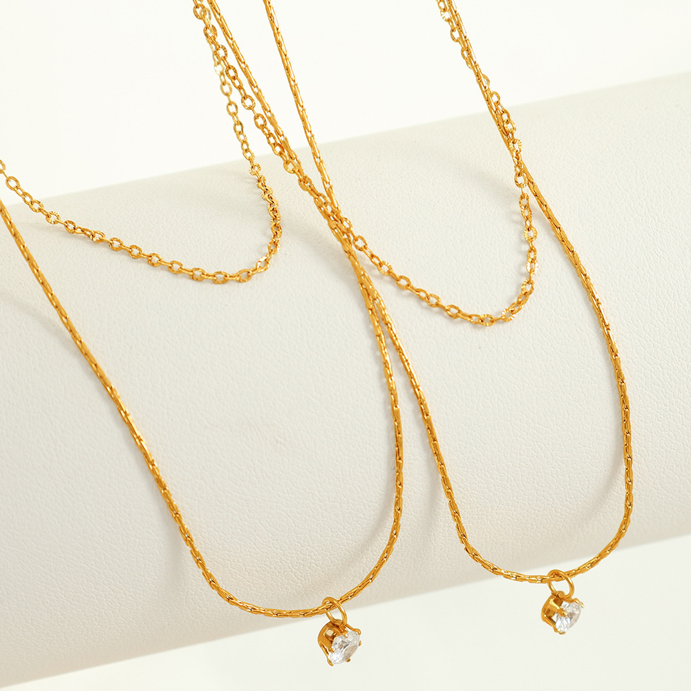 1 piece simple series simple geometric stainless steel  gold plated zircon women layered necklaces Picture5
