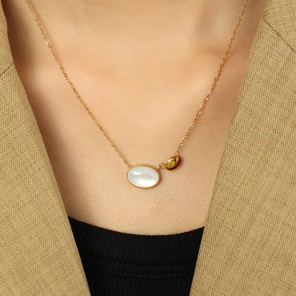 1 piece romantic series elegant ellipse titanium steel  gold color plated shell women's pendant necklaces h5Picture5