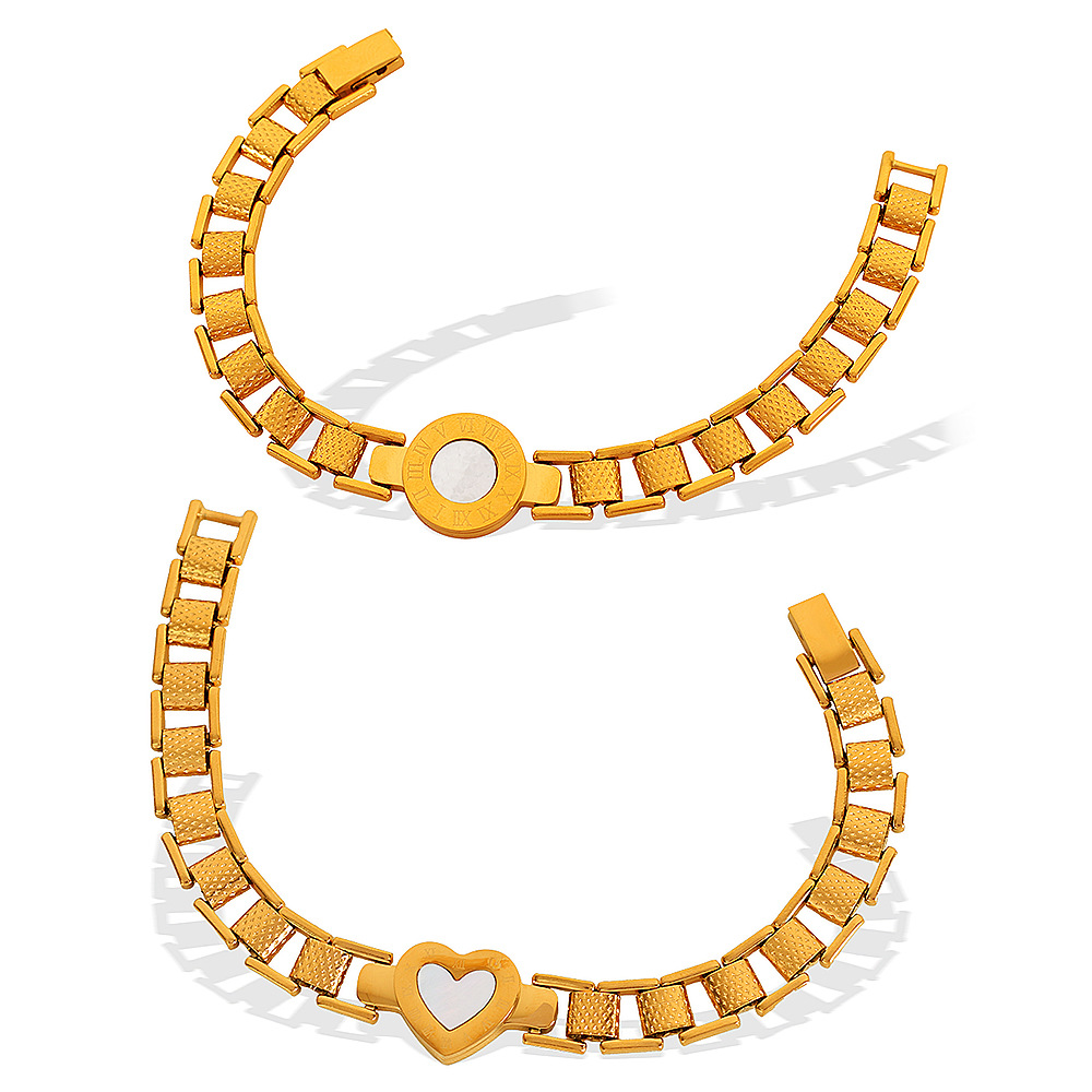 1 piece simple series retro heart stainless steel  gold plated shell women charm bracelets h5Picture5