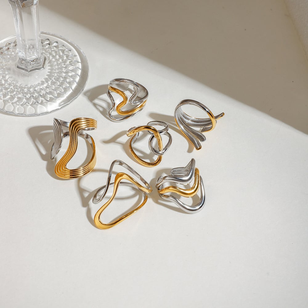 1 Piece Designable Series Personality Line Stainless Steel Gold & Silver Color Women's Adjustable Rings h5Picture5
