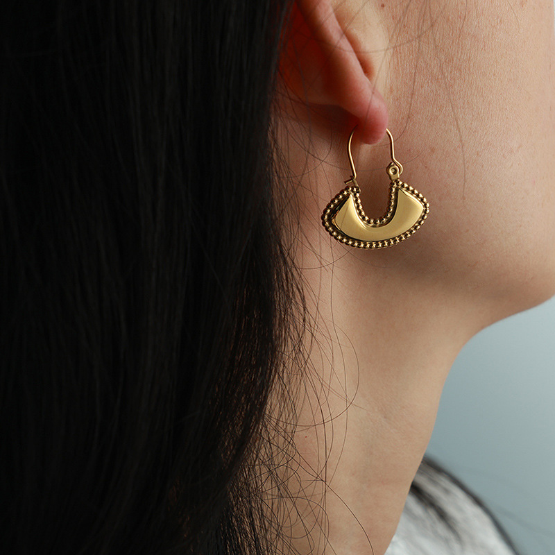 1 pair simple series retro geometric stainless steel  gold plated women drop earrings h5Picture3