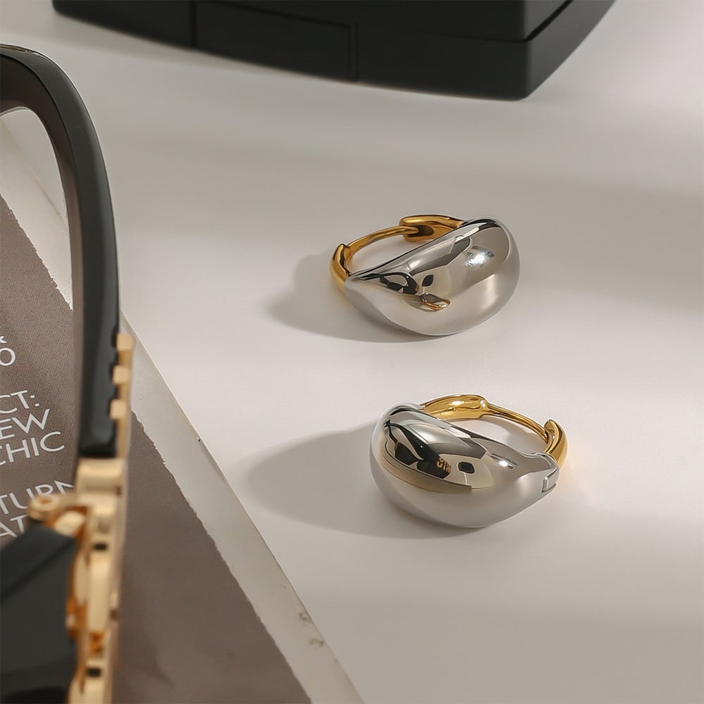 1 Pair Simple Series Casual Annular Stainless Steel Gold And Silver Mixed Color Women's Hoop Earrings h5Picture5