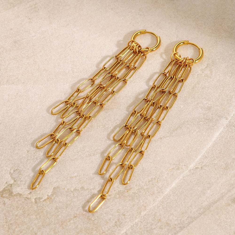 1 pair classic series elegant tassel stainless steel  gold plated women drop earrings h5Picture3