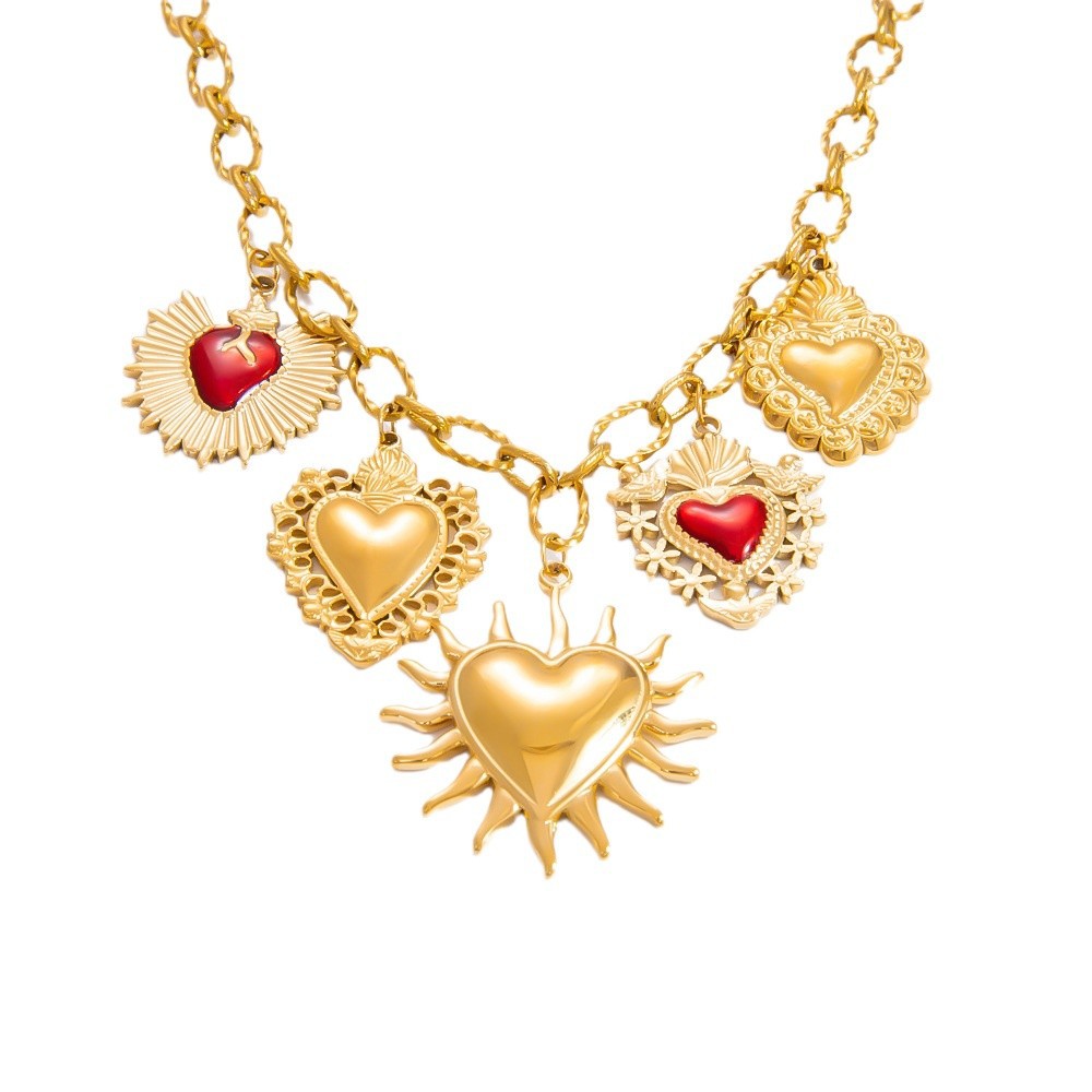 1 piece luxurious series retro heart stainless steel  gold color plated women's pendant necklaces h5Picture5