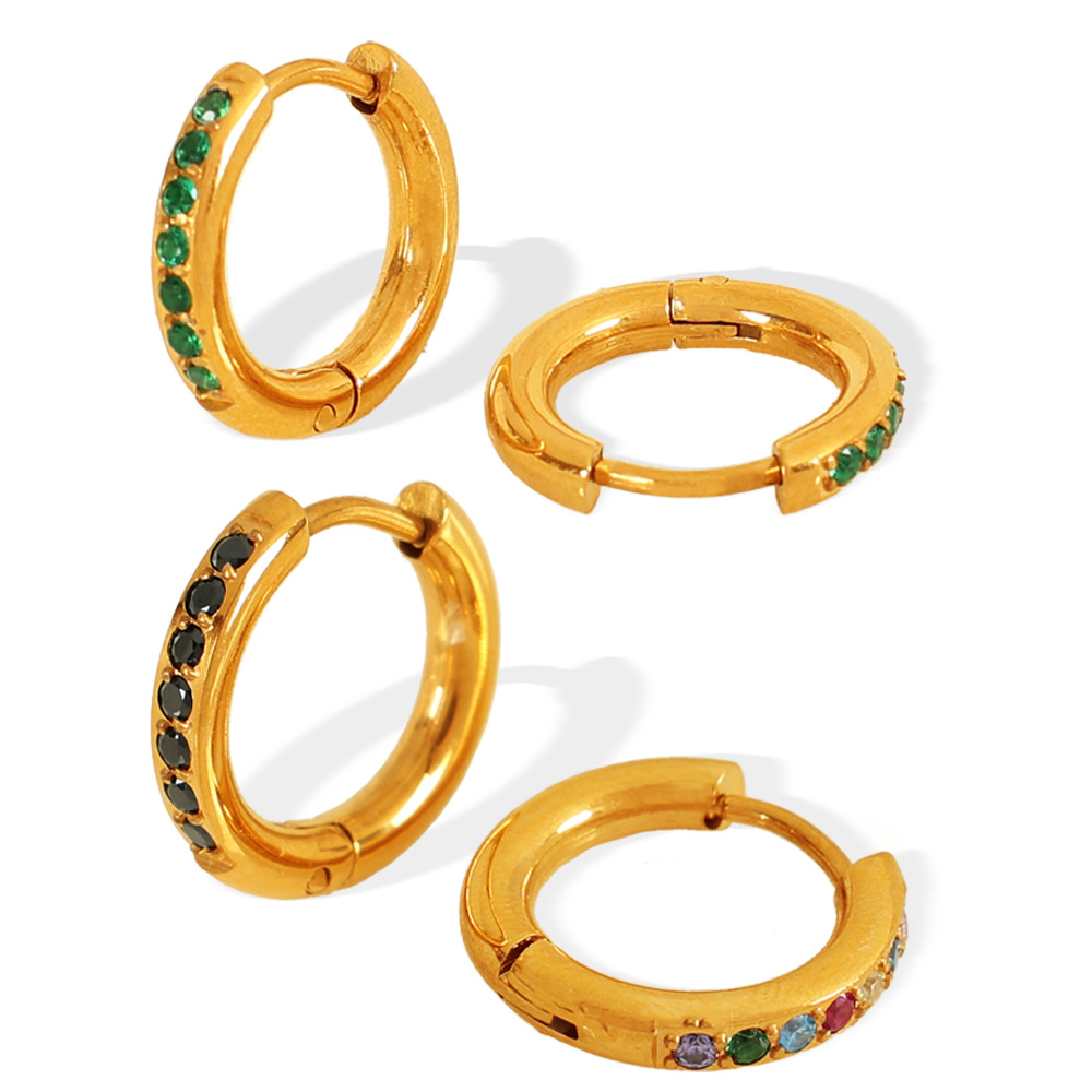 1 pair simple series classic geometric stainless steel  gold plated zircon women hoop earrings Picture8