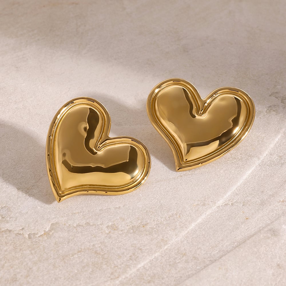 1 Pair Heart Stainless Steel  Gold Color Stud Earrings Picture4