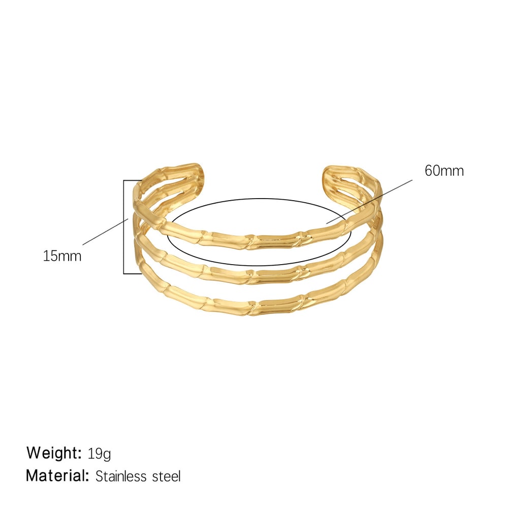 1 Piece Dazzling Series Classic Strip Three-Layers Stainless Steel Gold Color Women's Bangles