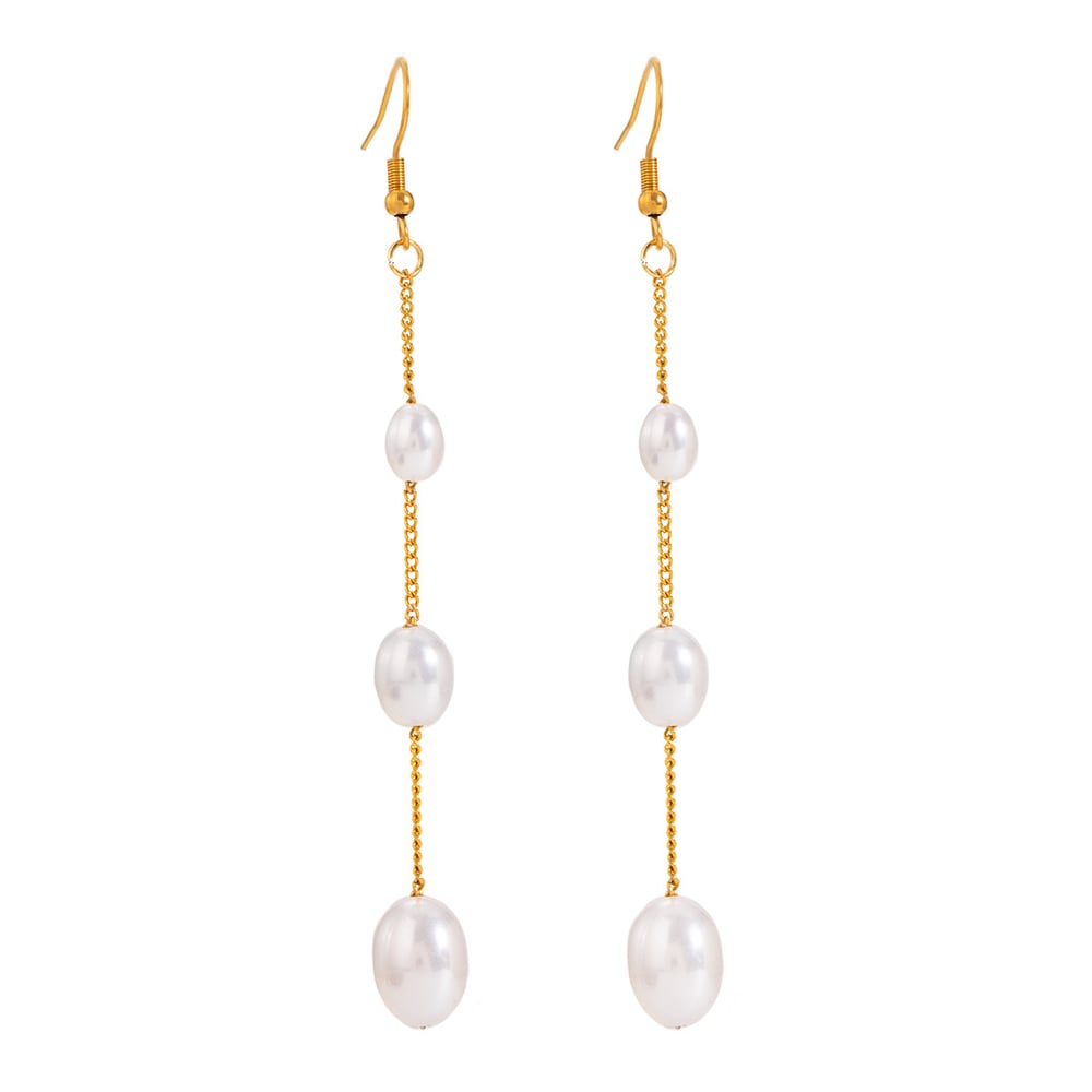 1 pair simple series elegant tassel stainless steel  gold plated artificial pearl women drop earrings h5Picture6