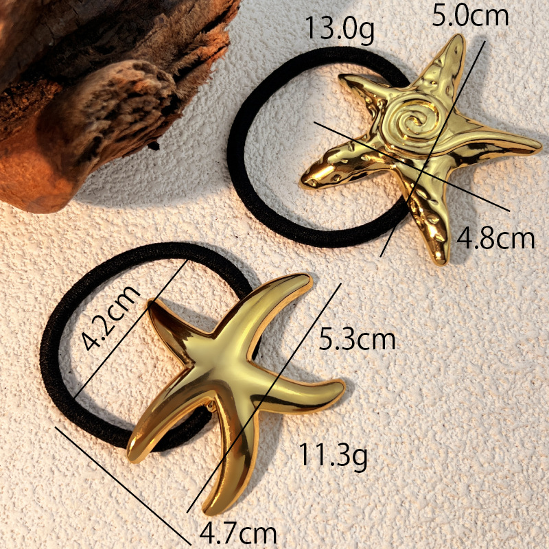 1 piece classic style all-match  beach starfish stainless steel gold color women's hair bobbles h5Picture5