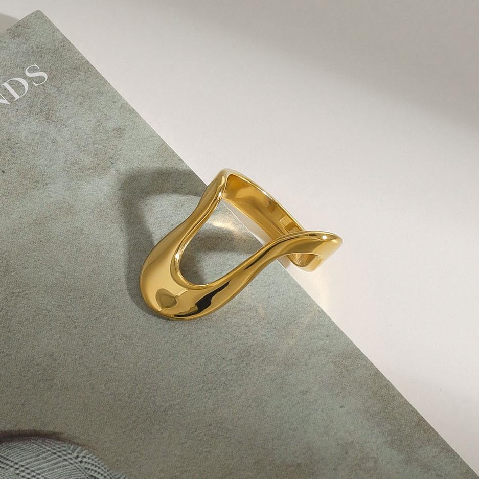 1 Piece Minimalist Series Irregular Line Shape Stainless Steel Gold Color Women's Single Rings h5Picture3